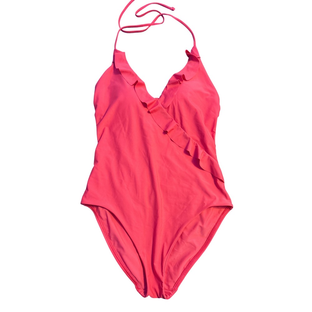 LOFT Beach Red Ruffle Halter One Piece Swimsuit Size 8